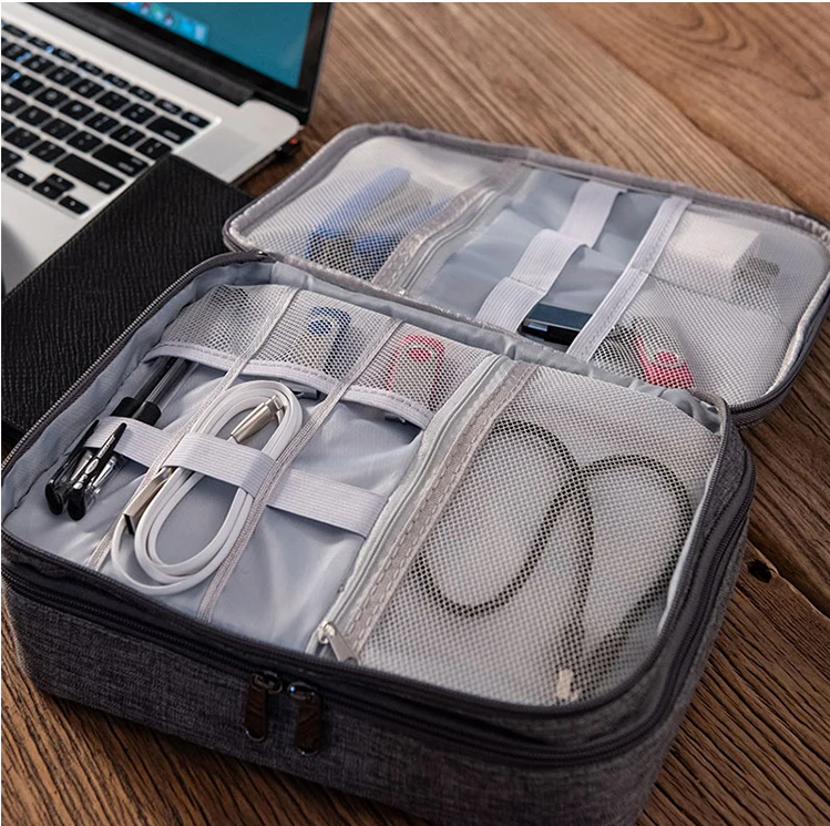 Pro-Travel Tech Organizer Pouch with cables and accessories for creators