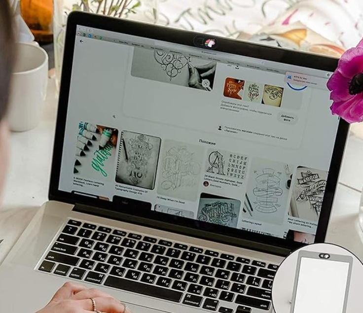 Webcam-Privacy-Cover-Laptop-Screen-Protection Ultra-thin black webcam privacy cover slider installed on a laptop screen for cybersecurity protection