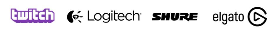 Official partner brands for professional streaming gear including Twitch, Logitech, Shure, and Elgato - YourStation