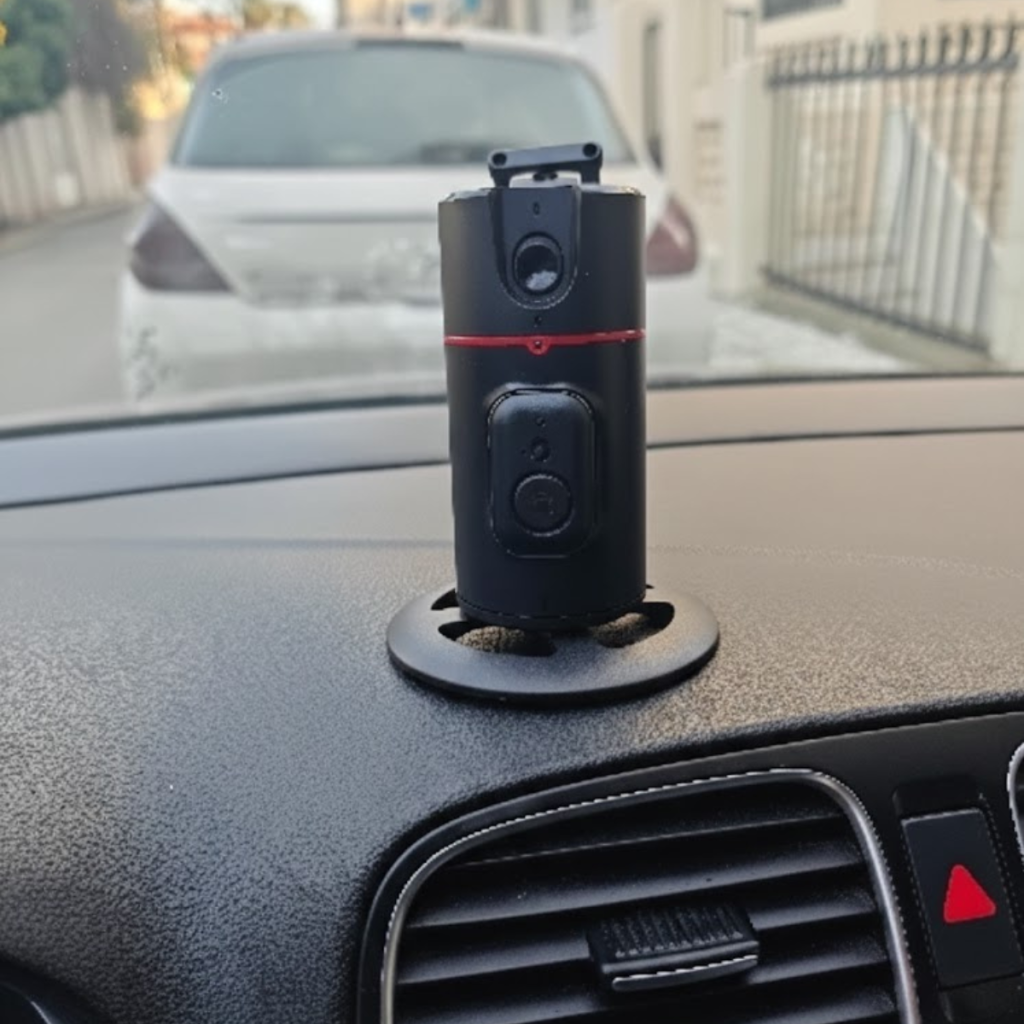 Smart tracking phone stand installed on a car dashboard for mobile vlogging and car setups - YourStation